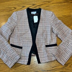 HM‎ Tweed Cropped Jacket Womens Medium Pink Black Plaid Blazer NWT